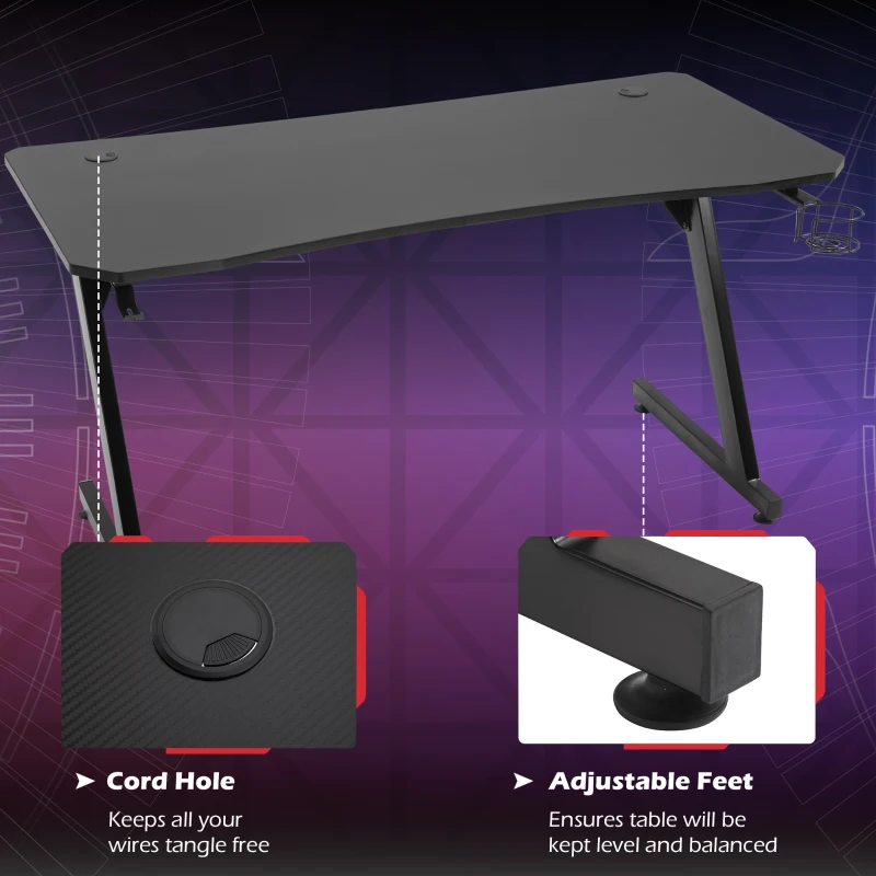 HOMCOM 47.25" Gaming Desk Computer Home Office Gamer Table Workstation Metal Frame with Cup Holder, Headphone Hook, Cable Management, Black