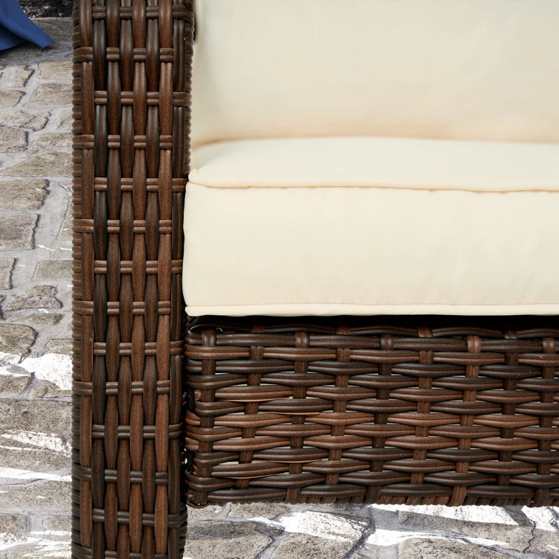 Outsunny Patio Adirondack Chair with Rattan Wicker, Soft Cushions, Tall Curved Backrest for Deck or Garden, Cream White
