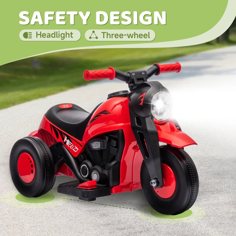 Qaba Ride On Motorcycle, 6V Ride on Bubble Car, 3 Wheeled Electric Motorcycle for Kids w/ LED Headlight, Music, Red