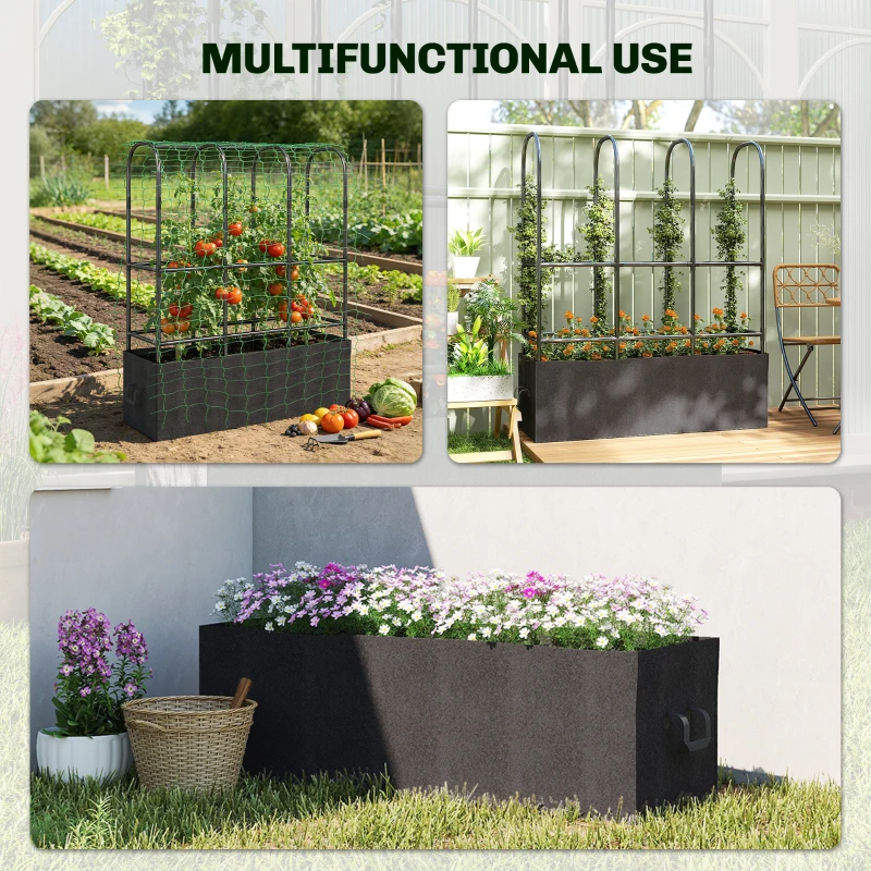 Outsunny Raised Garden Bed with Trellis, Tomato Cage with 52.8 Gal Grow Bag, Garden Cucumber Trellis Plant Cage