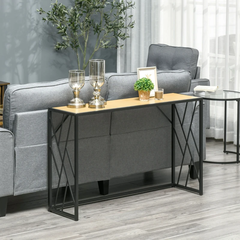 HOMCOM 47.25" Console Table, Industrial Sofa Table with Metal Frame for Living Room, or Hallway, Natural/Black