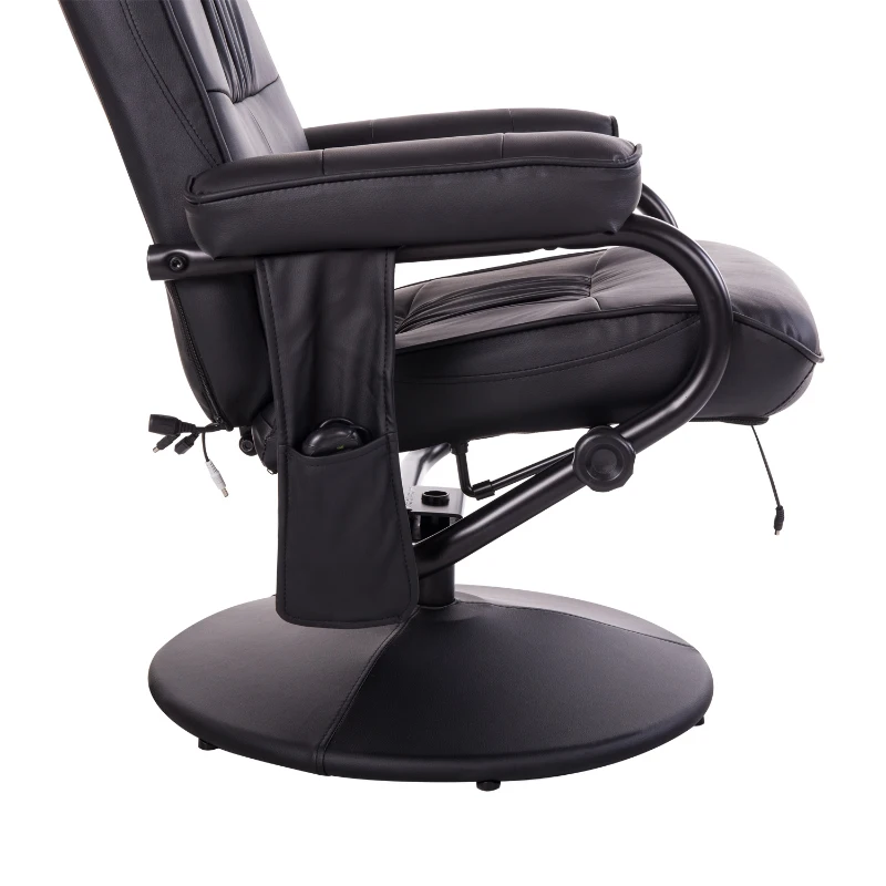 HOMCOM Massage Recliner Ottoman Set Electronic Swivel Armchair with Wrapped Base and Matched Footrest 10 Vibration Modes Black