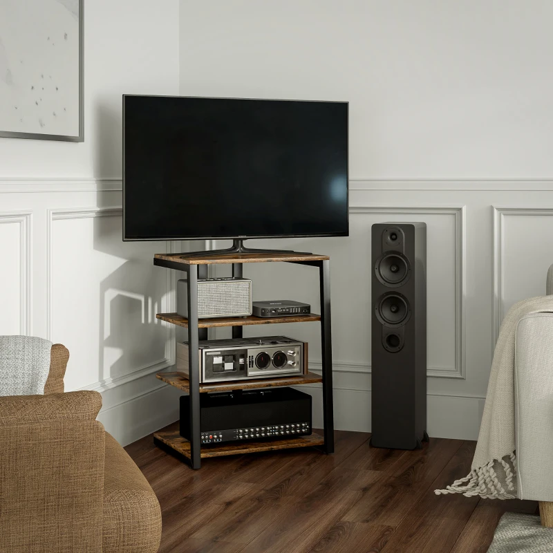 HOMCOM TV Stand Cabinet for 28" TVs with Adjustable Shelves and Extension Lead Holder for Living Room, Rustic Brown