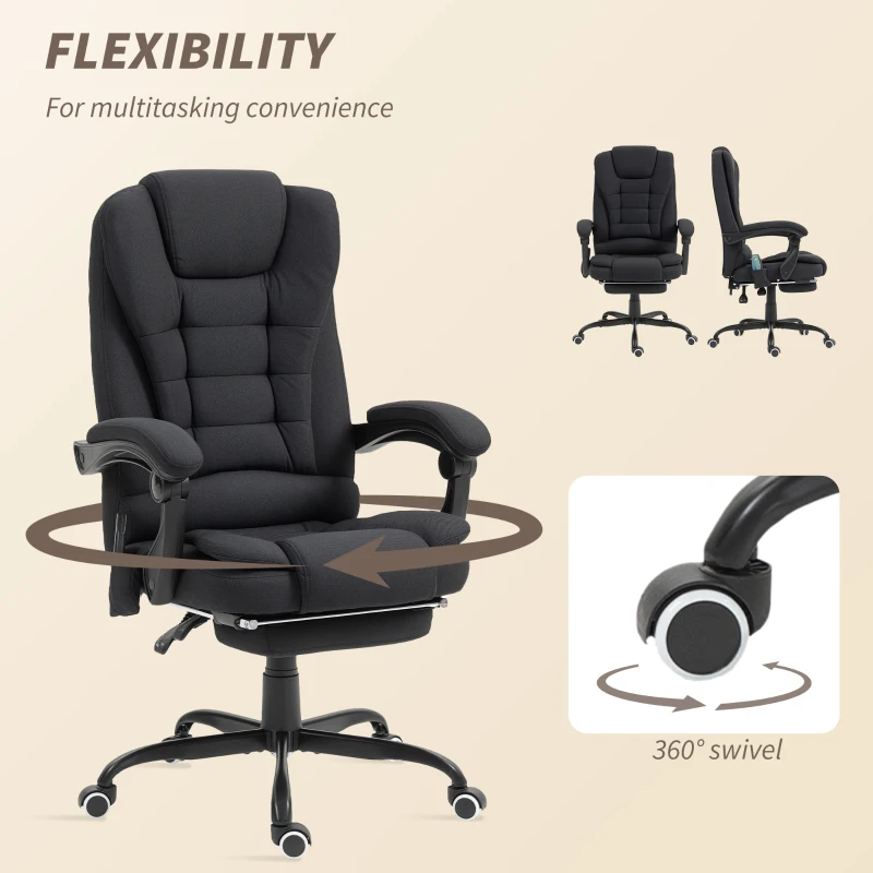 Vinsetto 7-Point Vibrating Massage Chair, Reclining Office Chair with Footrest, Reclining Back, Adjustable Height, Black