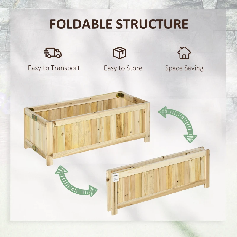 Outsunny Foldable Raised Garden Bed, Wooden Planter Box, Herb Garden Planter with Drainage Holes, for Backyard