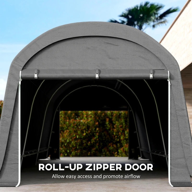 Outsunny 10' x 20' Portable Shed, Motorcycle Bike Tent with Roll-up Door, Galvanised Steel Frame for Garden Tools, Dark Grey