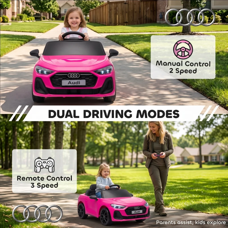 Qaba Audi A5L Licensed Electric Ride on Car for Kids 3-6 with Remote Control Dual Motors 4-Wheel Suspension Music, Pink
