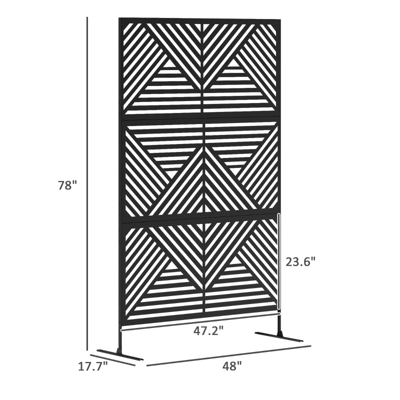 Outsunny Decorative Privacy Fence Screen, Metal Outdoor Privacy Screen Climbing Plant Trellis with Stand, Rhombus Black