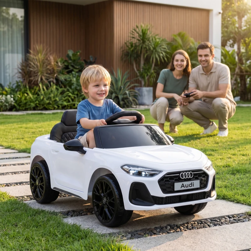 Qaba Audi A5L Licensed Electric Ride on Car for Kids 3-6 with Remote Control Dual Motors 4-Wheel Suspension Music, White