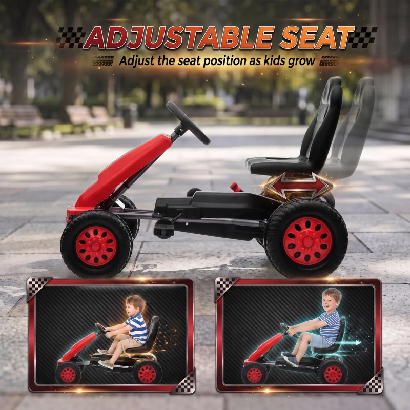 Qaba Lightweight Pedal Go Kart with Steering Wheel, Go Cart Ride on Toy with Adjustable Seat for 3+ Years, Red