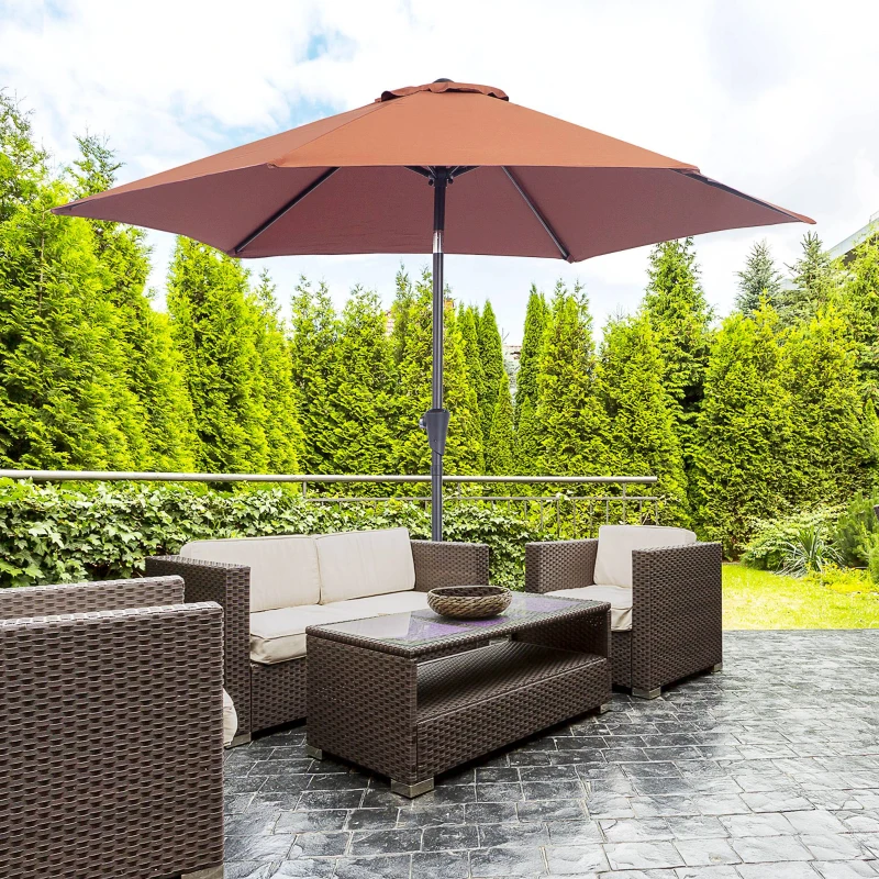 Outsunny 8.5FT Patio Umbrella, Round Garden Parasol with 6 Ribs, Market Sunshade Tilt Canopy w/ Crank Handle for Outdoor, Coffee