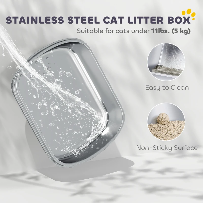 PawHut Enclosed Stainless Steel Litter Box, Metal Cat Litter Box with Scoop, Deodorizer Bag, Handle, Easy to Clean