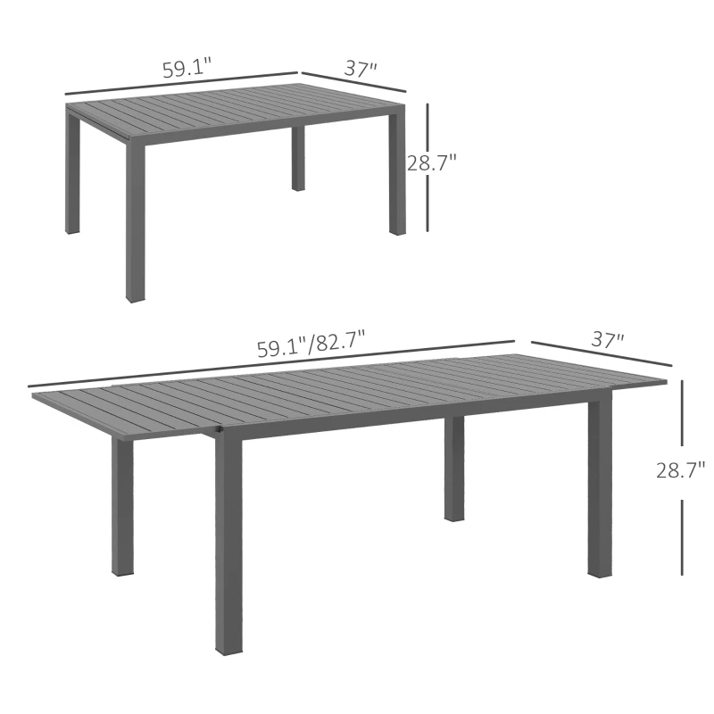 Outsunny Aluminum Outdoor Dining Table for 6-8 People, Expandable Patio Table for Garden, Lawn, Balcony, Charcoal Gray