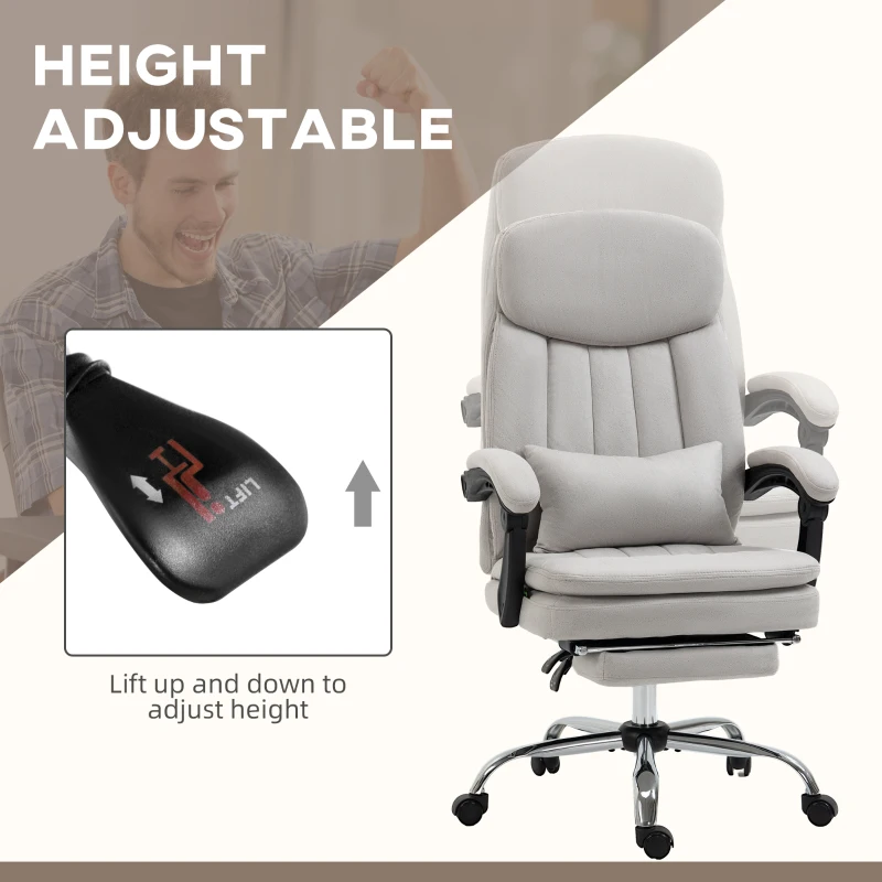 Vinsetto Executive Office Chair with Vibration Massage, Microfibre Swivel Desk Chair, Heated Reclining Computer Chair with Lumbar Support Pillow, Footrest, Light Gray
