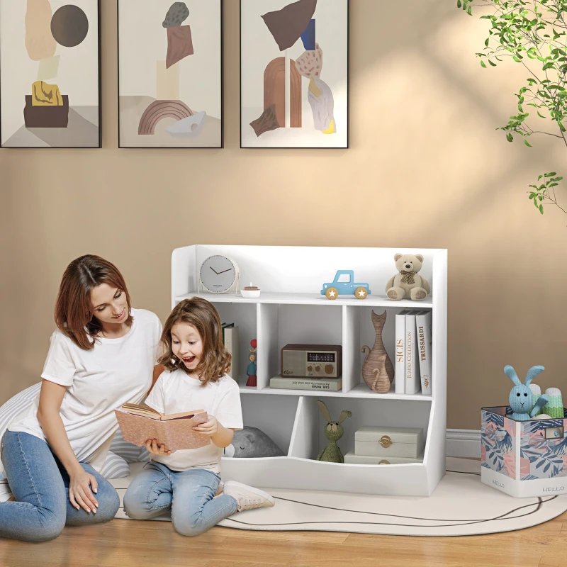 Qaba 3 Tier Kids Toy Storage with 5 Compartment, Anti-Tip Device for Nursery, Living Room, Playroom, Classroom, White