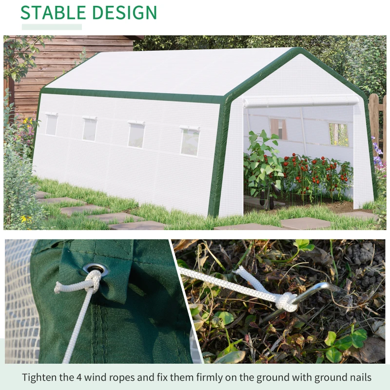 Outsunny 20' x 10' x 8' Heavy-duty Greenhouse, Walk-in Hot House with Windows and Roll Up Door, PE Cover, Steel Frame, White