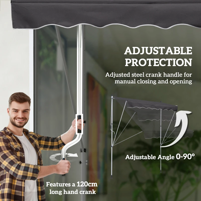 Outsunny 6.6'x5' Manual Retractable Patio Awning Window Door Sun Shade Deck Canopy Shelter Water Resistant UV Protector Grey