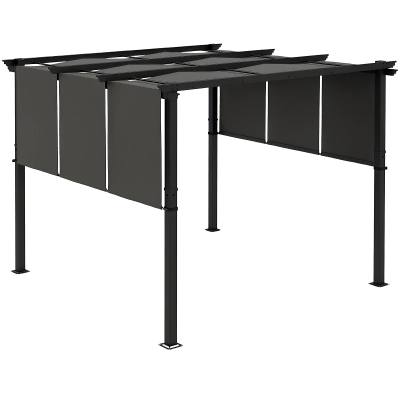 Outsunny 10' x 10' Metal Pergola, Outdoor Pergola with Retractable Canopy, for Garden, Patio, Backyard, Deck, Charcoal Grey