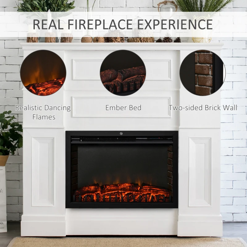 HOMCOM 30" Electric Fireplace Insert, Modern Recessed Fireplace Heater with Realistic Flame, Adjustable Brightness, and Remote Control, Heats 215 Sq. Ft., 750/1500W, Black