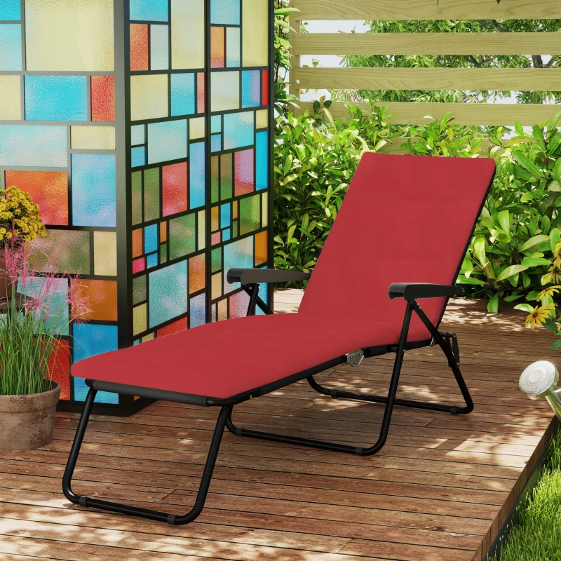Outsunny Foldable Lounge Chair, Reclining Patio Sun Lounger with 6-Position Adjustable Back, Wine Red