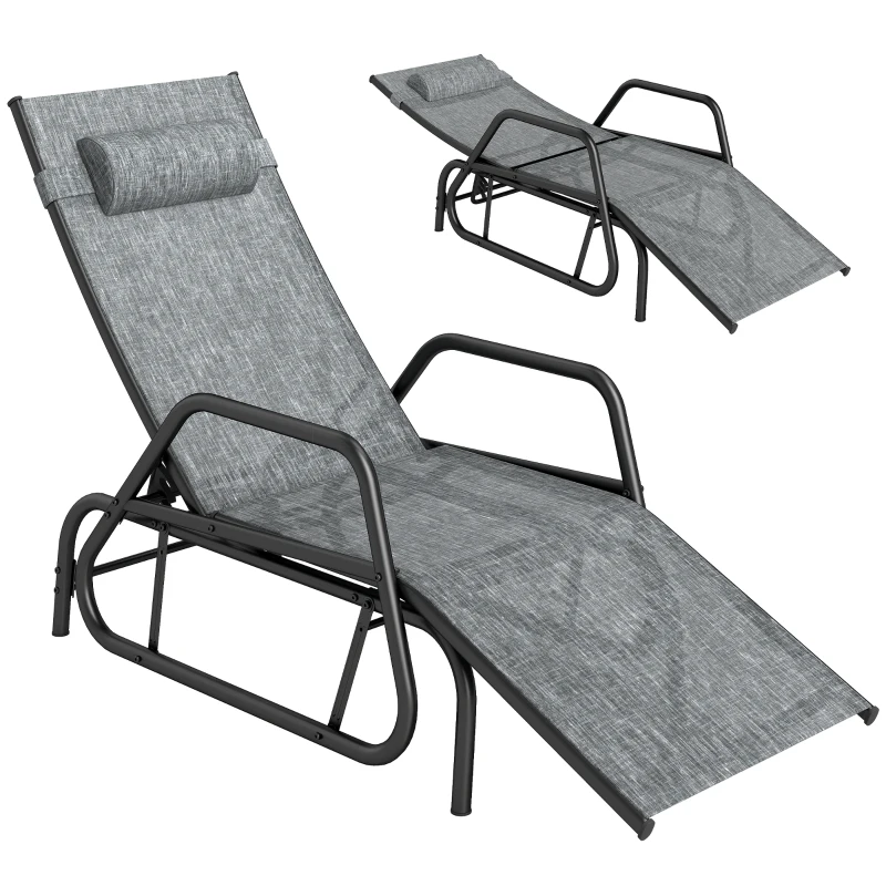 Outsunny Outdoor Glider Lounge Chair, 3-Position Adjustable Tanning Chair Recliner with Headrest for Garden, Yard, Pool, Grey