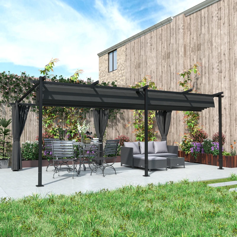 Outsunny 10' x 20' Metal Retractable Pergola Canopy with Sidewalls, Outdoor Gazebo UPF30+ Sun Shade Shelter for Garden, Deck