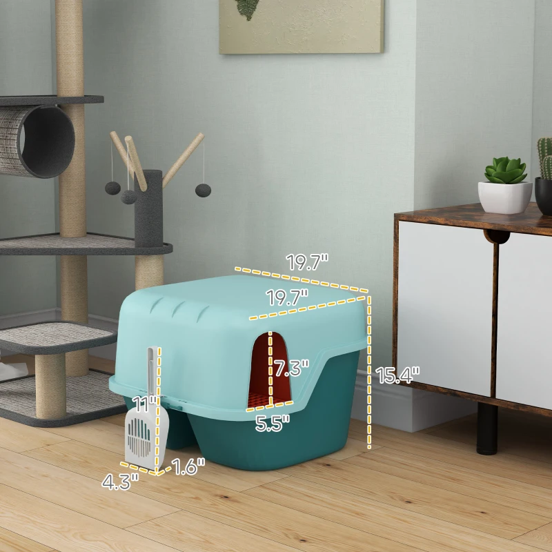 PawHut Cat Litter Box with Scoop, Easy to Clean & Openable Cover, Green