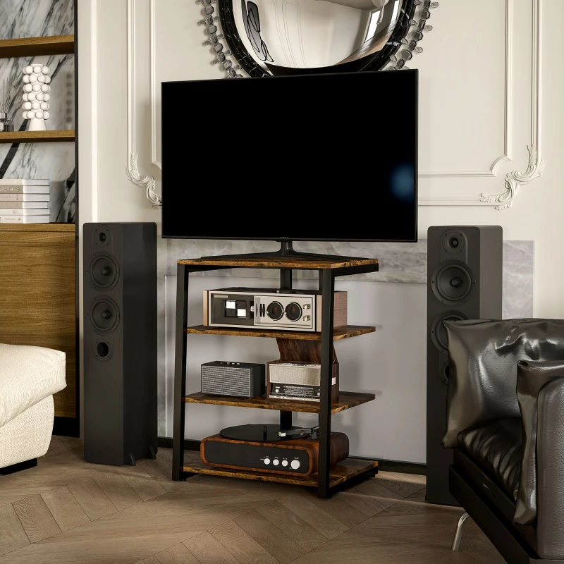 HOMCOM TV Stand Cabinet for 28" TVs with Adjustable Shelves and Extension Lead Holder for Living Room, Rustic Brown