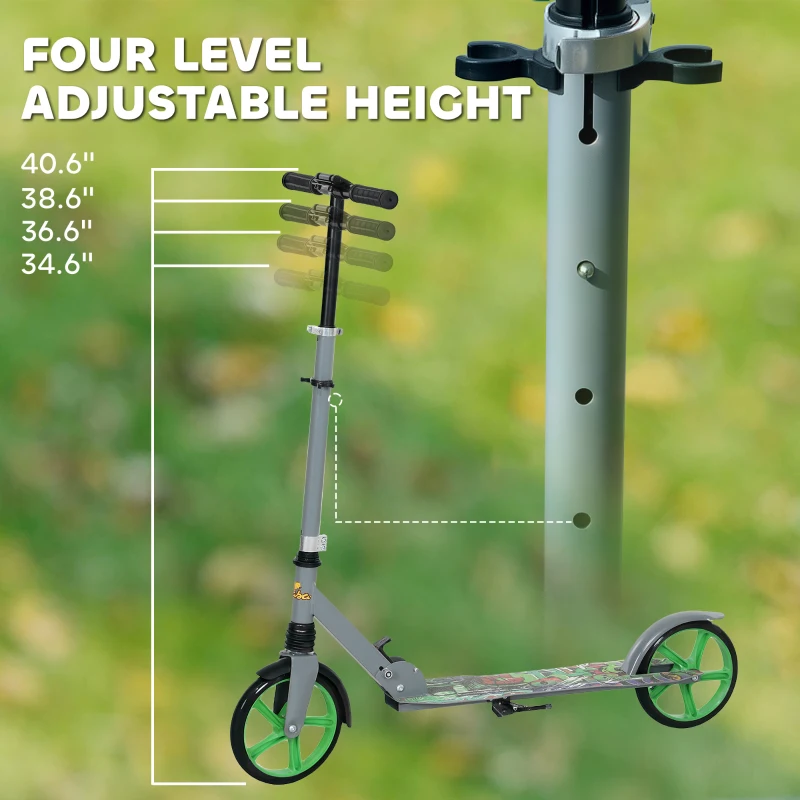 Qaba Kick Scooter for Kids Ages 6-12 with Adjustable Height, Rear-Fender Brake, 200mm Big Wheel, Foldable Design, Green
