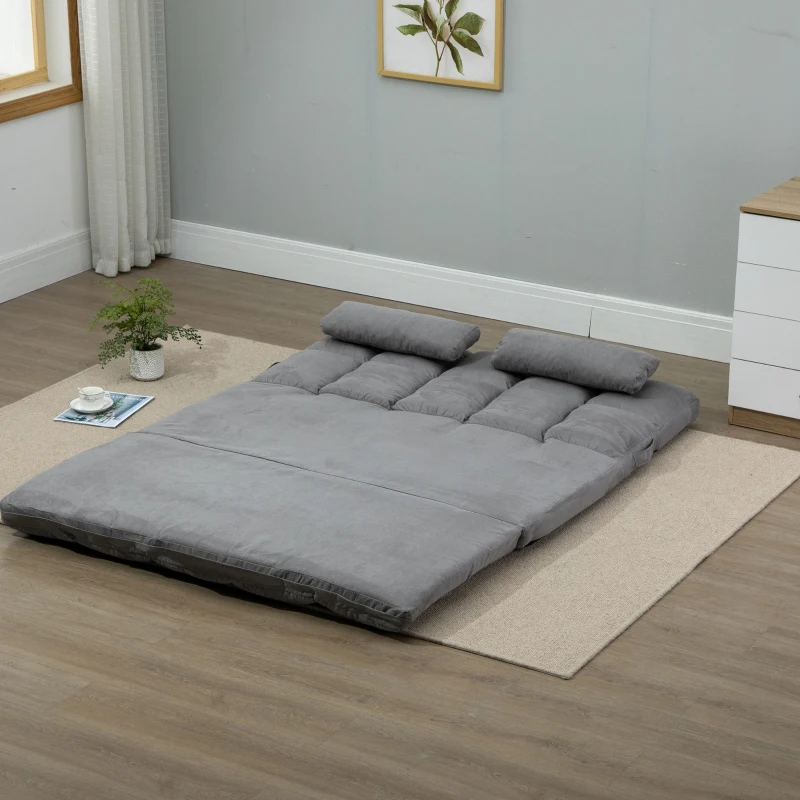 HOMCOM Convertible Floor Sofa Chair, Folding Couch Bed, Guest Chaise Lounge with 2 Pillows, Adjustable Backrest and Headrest, 51.25" L, Light Gray