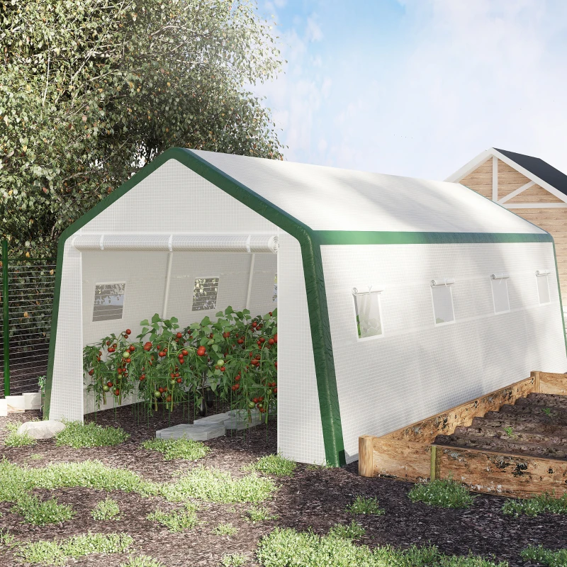 Outsunny 20' x 10' x 8' Heavy-duty Greenhouse, Walk-in Hot House with Windows and Roll Up Door, PE Cover, Steel Frame, White