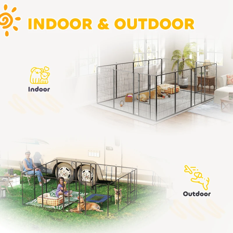 PawHut Dog Playpen for Indoor Outdoor, 24 Panels 44.5" H Puppy Playpen with Lockable Door, DIY Shape Pet Exercise Fence, Black