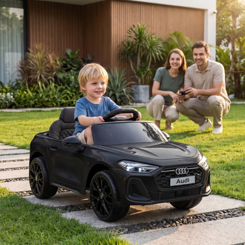 Qaba Audi A5L Licensed Electric Ride on Car for Kids 3-6 with Remote Control Dual Motors 4-Wheel Suspension Music, Black
