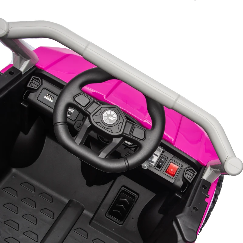 Qaba Kids Ride On Tractor, 12V Electric Tractor with Remote Control, Dual Motors, Music, Cargo Bed, Rear Suspension, Pink