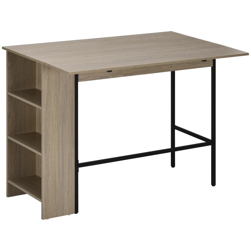 HOMCOM Counter Height Table with Drop Leaf, Extendable Bar Table with Adjustable Storage Shelf, Light Grey