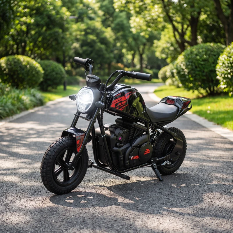 Qaba 24V Kids Electric Motorcycle with 180W Motor, 12" Rubber Tires, Up to 11MPH, Twist Throttle for Ages 6-12, Black