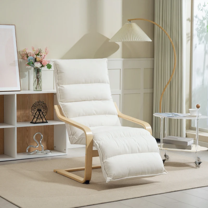 HOMCOM Accent Chair, Velvet Upholstered Living Room Chair with Footrest, Wood Frame, Cream White