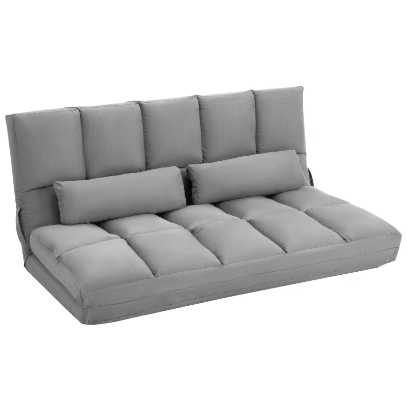 HOMCOM Convertible Floor Sofa Chair, Folding Couch Bed, Guest Chaise Lounge with 2 Pillows, Adjustable Backrest and Headrest, 51.25" L, Light Gray