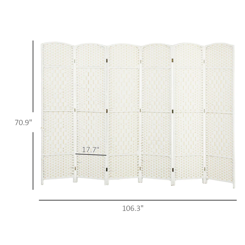 HOMCOM Folding Room Divider Screen 6 Panel 6' Tall Privacy Screen Freestanding Wood Partition for Home Office, White