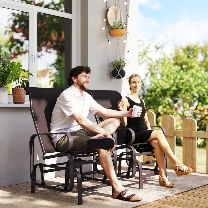 Outsunny Gliding Lounger Chair Set of 2, Single Rockers with Lightweight Metal & Mesh Construction, Brown