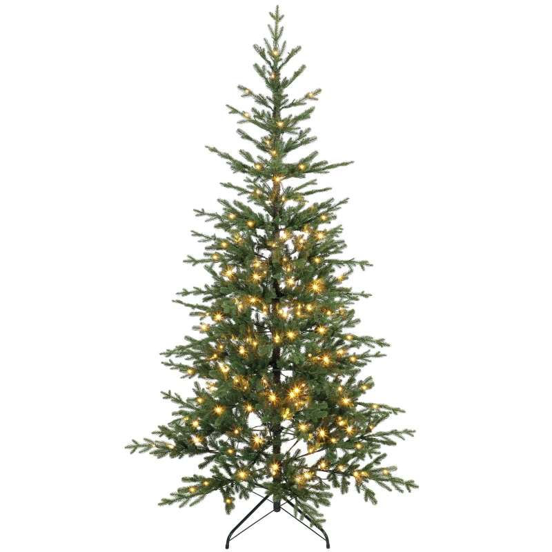 HOMCOM 7ft Prelit Sparse Christmas Tree with Downswept Hinges Warm White LED Lights, Green