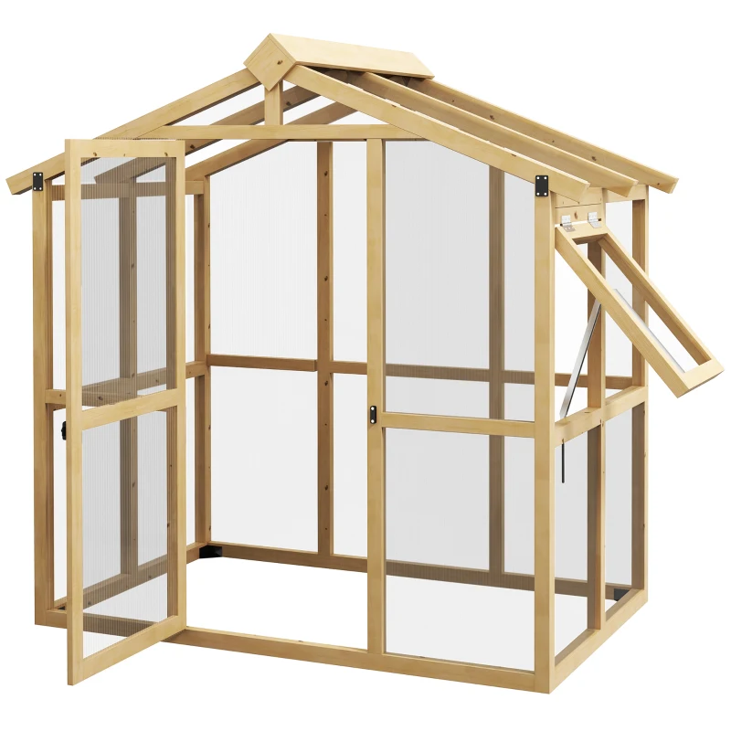 Outsunny Walk-in Polycarbonate Greenhouse Green House with Automatic Temperature Window and Lockable Door, 6.5' x 4' x 6.7'