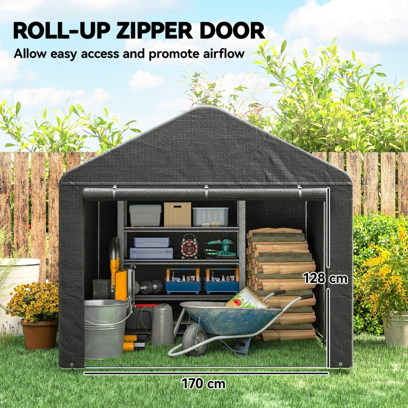 Outsunny 6.6' x 7.8' Portable Shed, Waterproof Bike Tent with Roll-up Zipper Door and Galvanised Steel Frame, Dark Grey