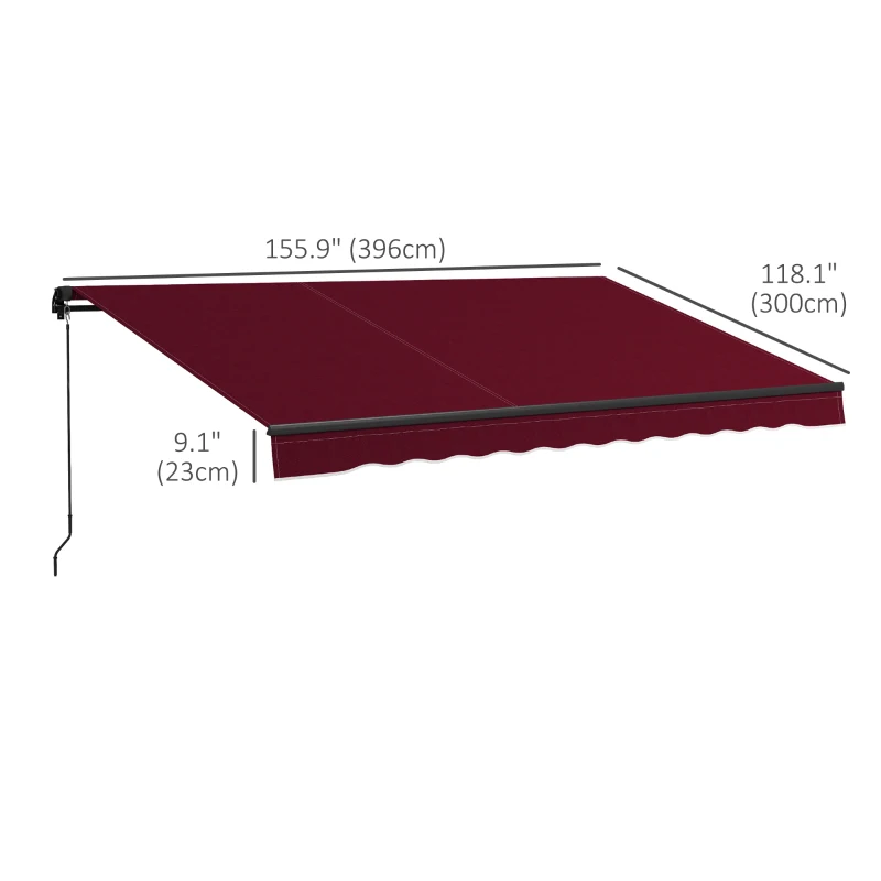 Outsunny 13' x 10' Retractable Awning, 280gsm UV Resistant Sunshade Shelter, for Deck, Balcony, Yard, Wine Red