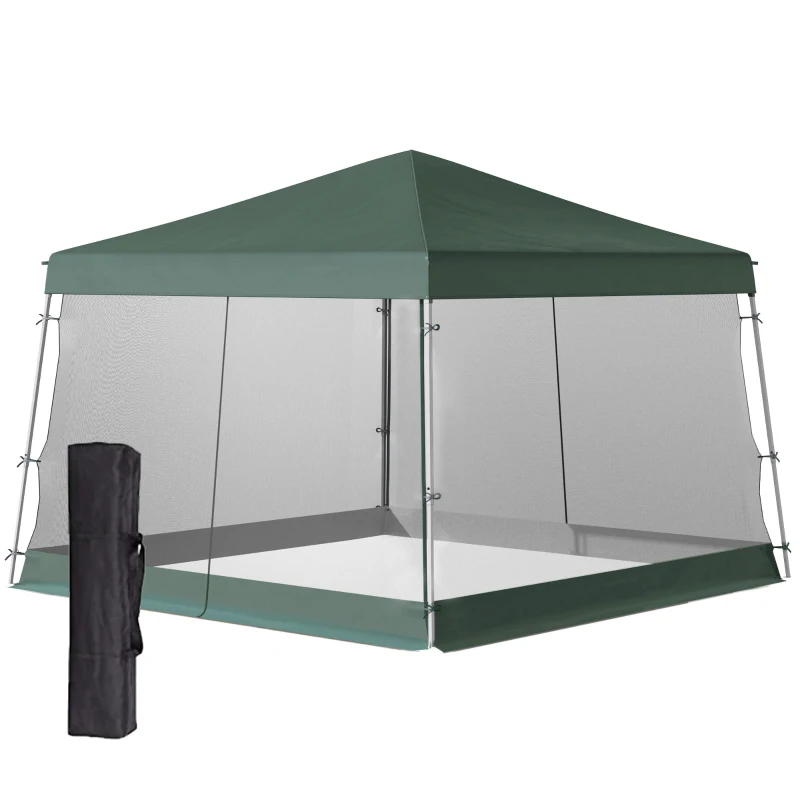 Outsunny Slant Leg Pop Up Canopy Tent with Netting and Carry Bag, Instant Sun Shelter, Tents, Green