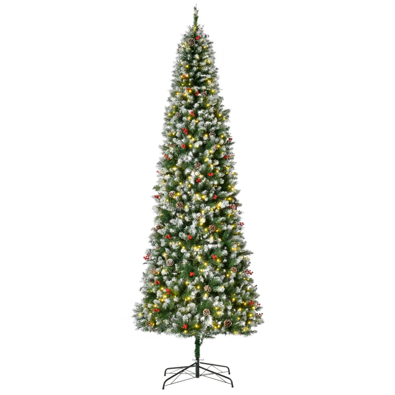 HOMCOM 9ft Pre-Lit Snow-Dipped Artificial Christmas Tree with Realistic Branches, 460 LED Lights, Pine Cones