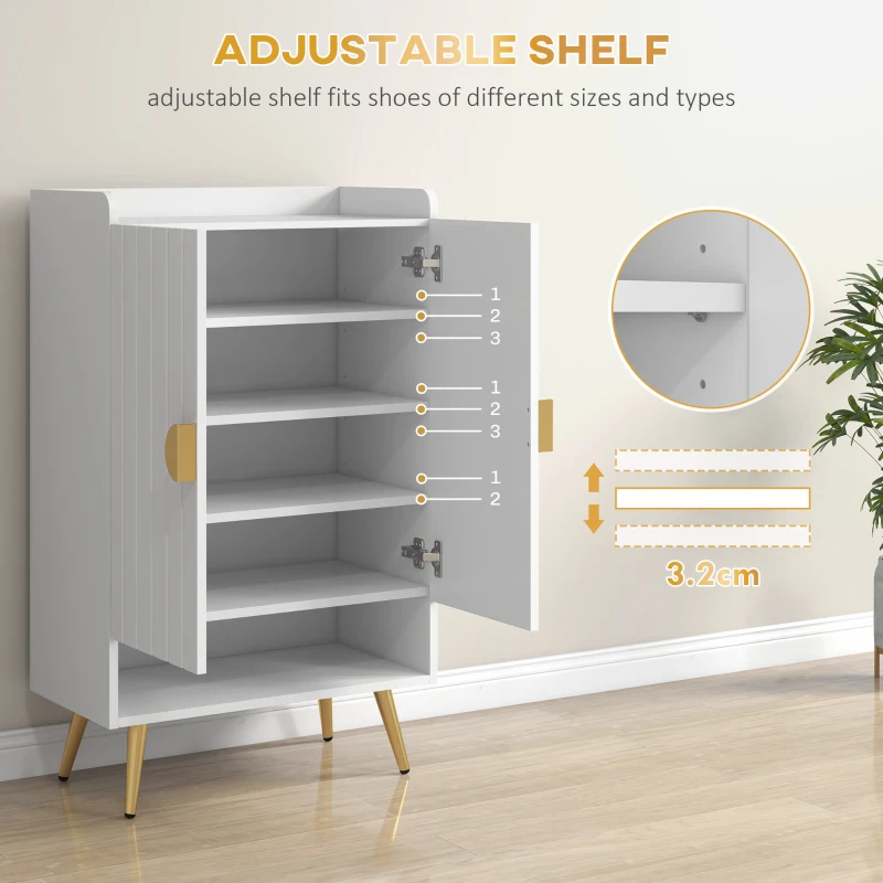 HOMCOM Entryway Shoe Storage Cabinet, Narrow Shoe Cabinet with Adjustable Shelves and Open Shelf for 15 Pairs of Shoes, White