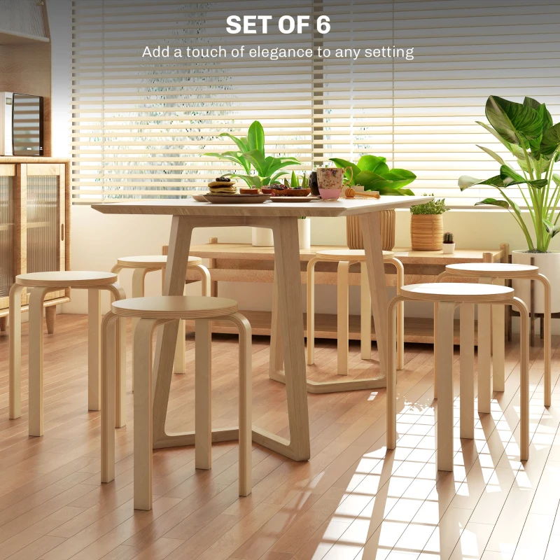 HOMCOM Round Stackable Chairs Set of 6, 18-Inch Backless Stacking Stools for Kitchen, Dining Room, Office, Outdoors
