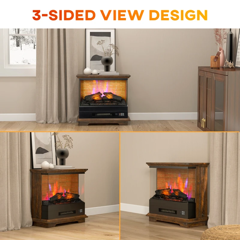 HOMCOM 26" Electric Fireplace Stove, 1400W Freestanding Fire Place Heater with Adjustable 3D Flame, Remote Control, Brown