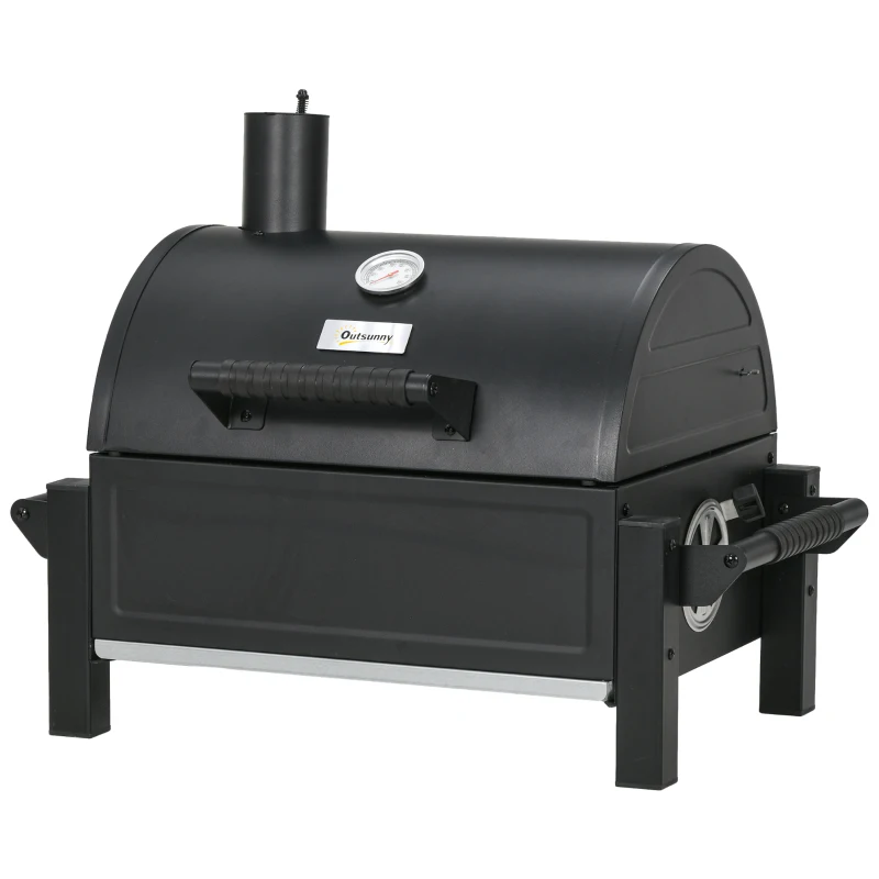 Outsunny Tabletop Charcoal Grill, Portable BBQ with Ash Catcher and Thermometer for Backyard, Camping, Picnic, Black
